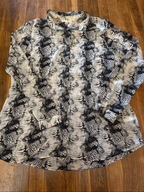 CAbi Black and Cream Abstract Animal Print Blouse